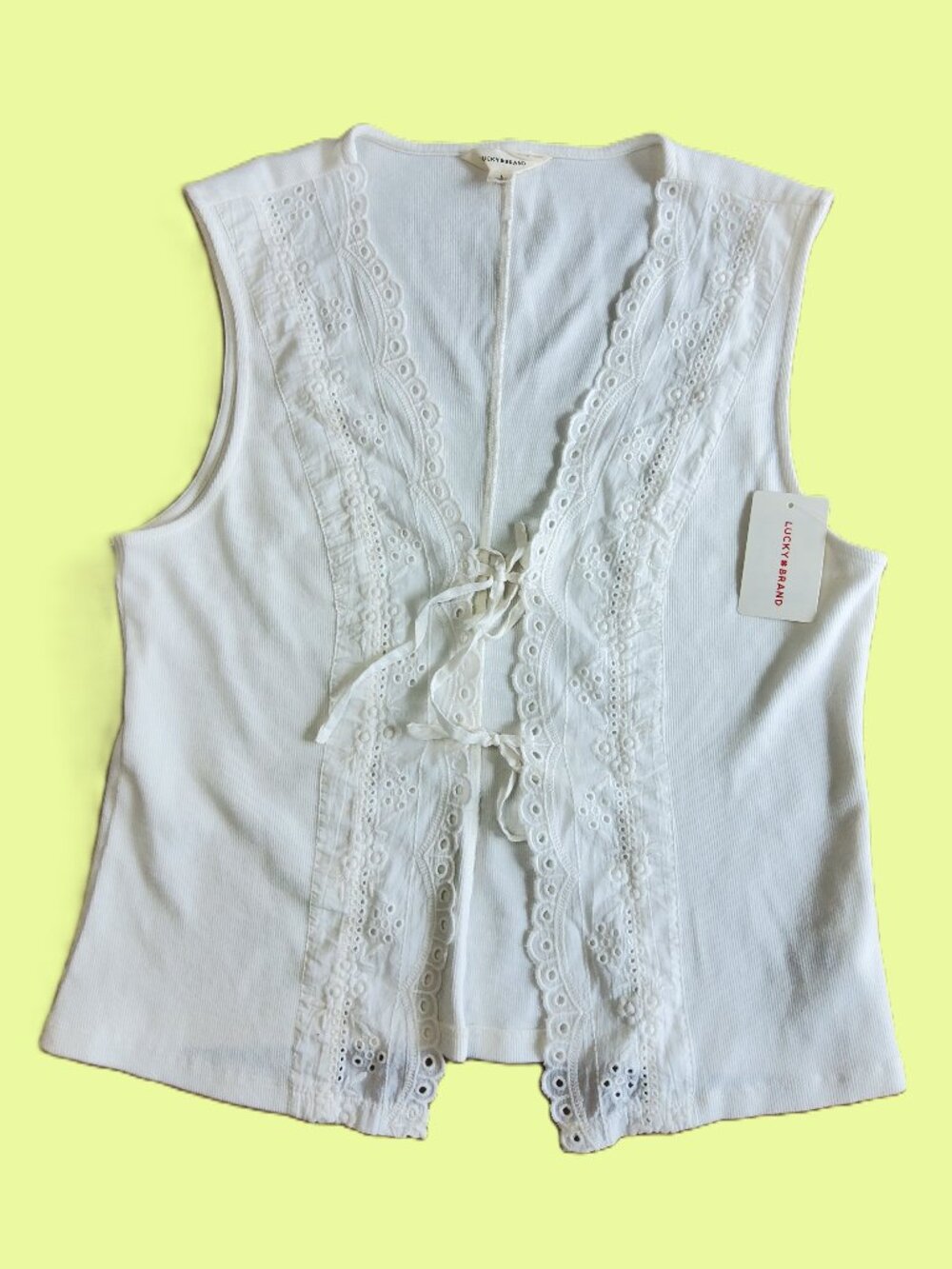 Lucky Brand Schiffley Flyaway Tank Top in Bright White Size L